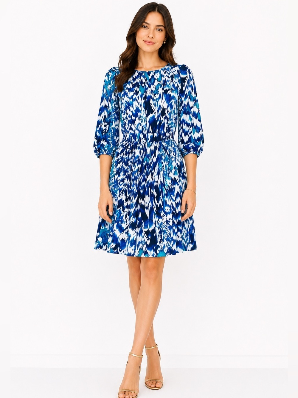 DONNA MORGAN pleated Blue Tie dye abstract dress womens size 2